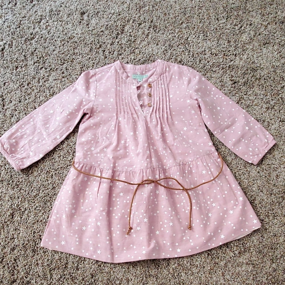 Nanos. Pink with white stars dress, leather braide